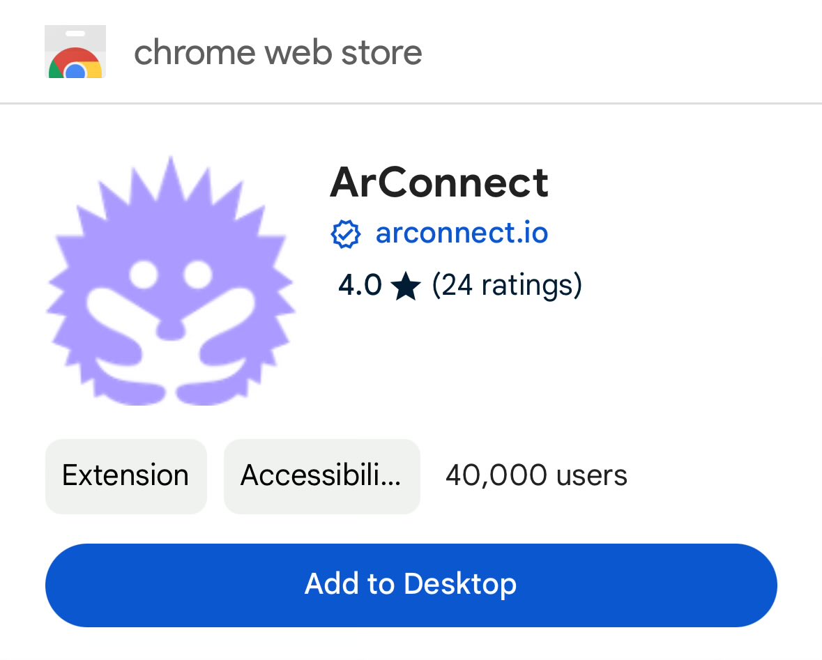 Screenshot of ArConnect extension on the Chrome Web Store.