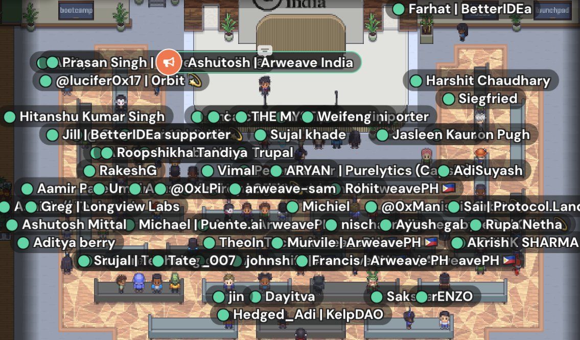 Screenshot of Arweave India Demo Day event and participants in Gather Town.