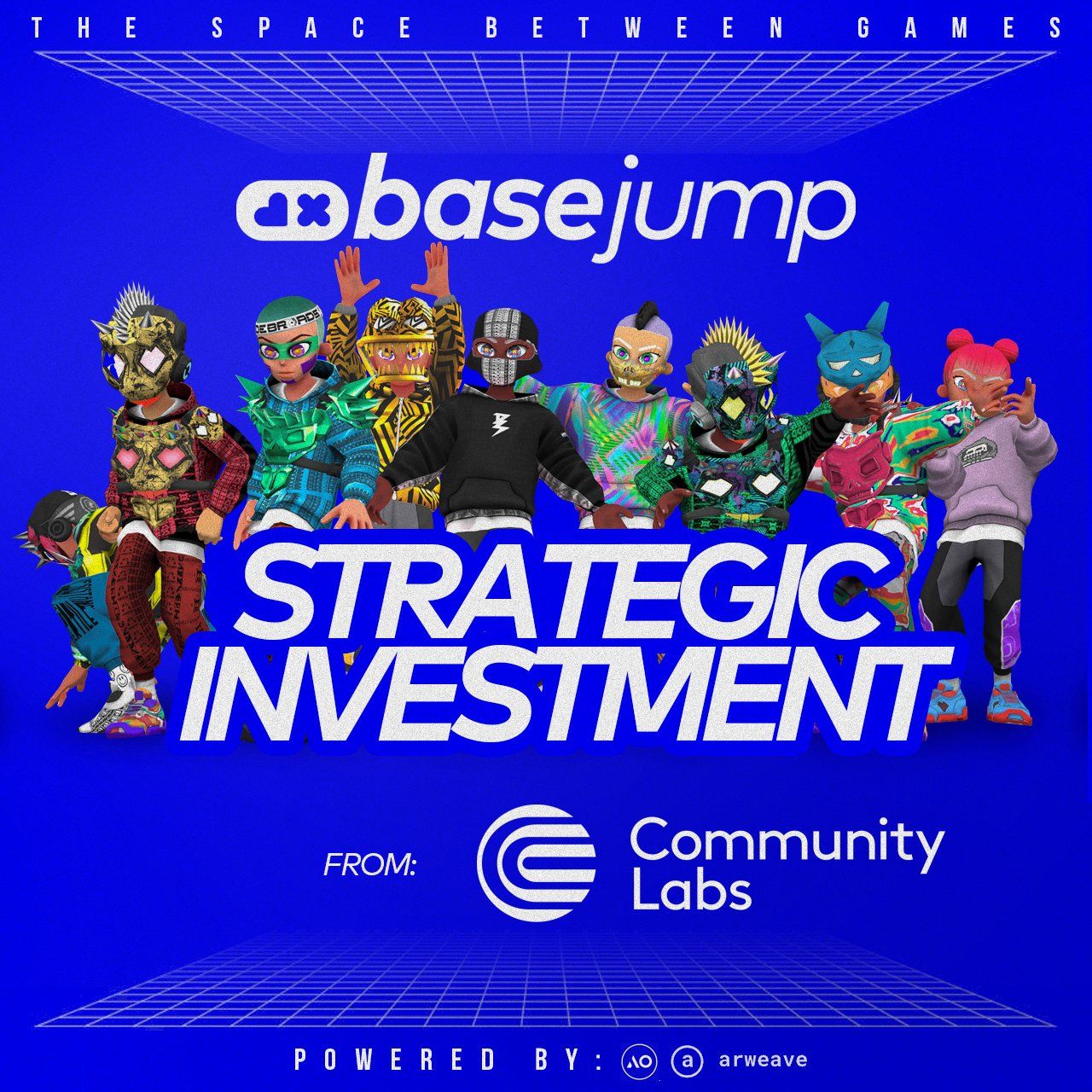 Broadside characters with the base jump logo and text "STRATEGIC INVESTMENT". Also has the text "FROM: Community Labs" with their logo.