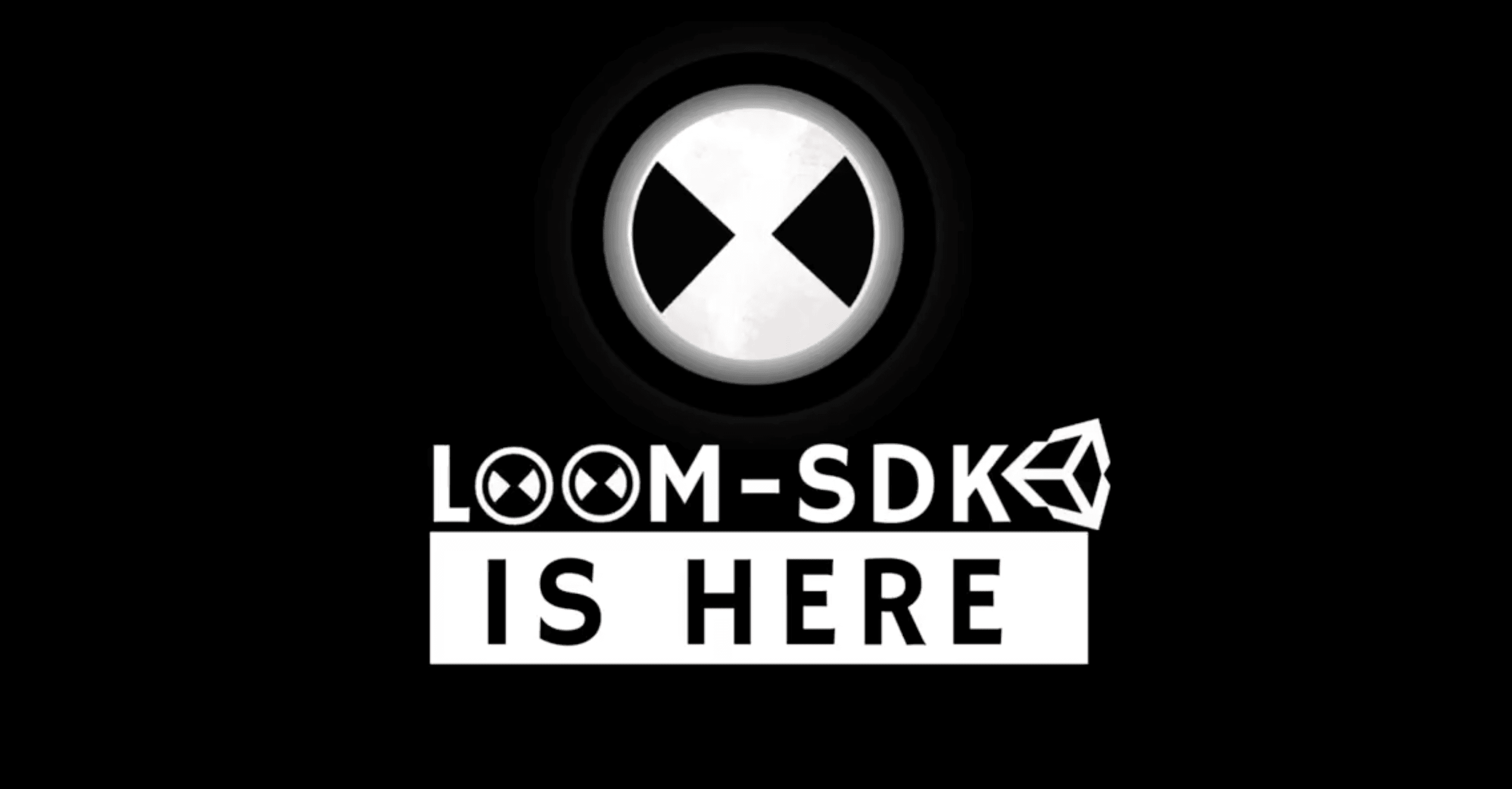 Text reads "LOOM SDK IS HERE" with the Loom logo, and logos replacing the O's in "LOOM". 