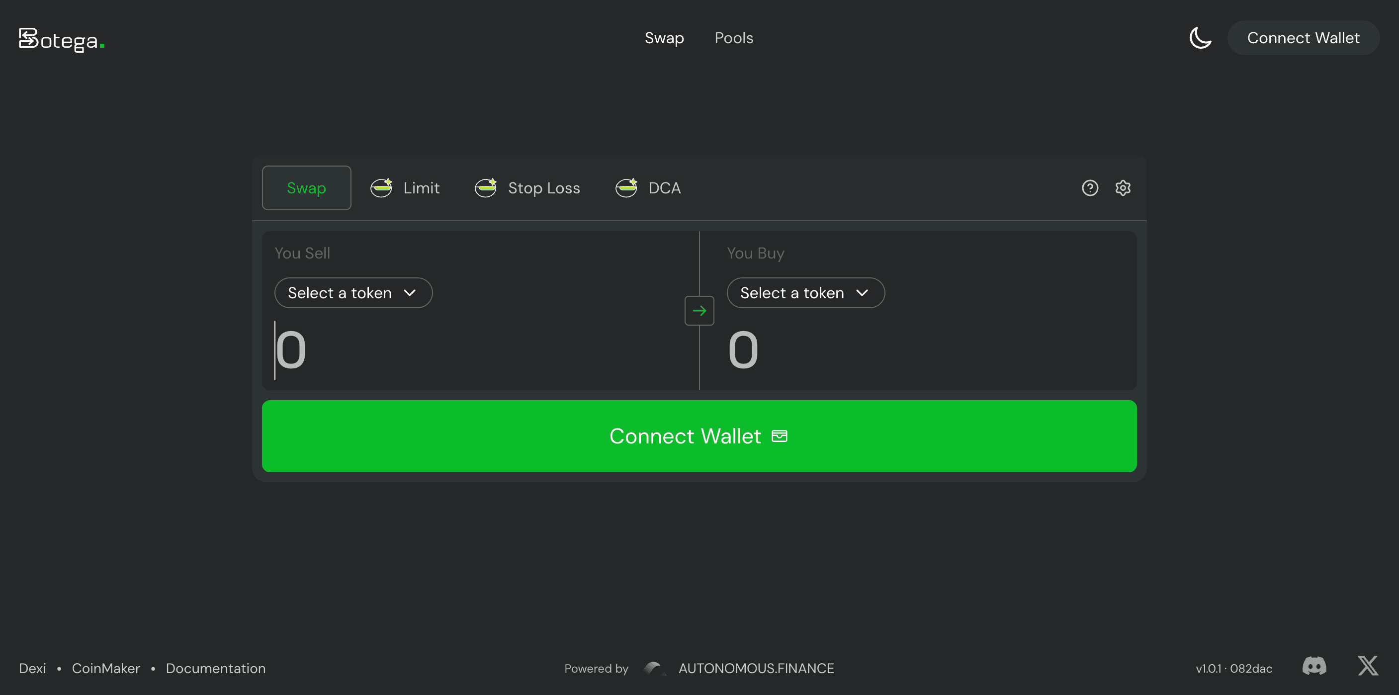 Screenshot of Botega swap page.